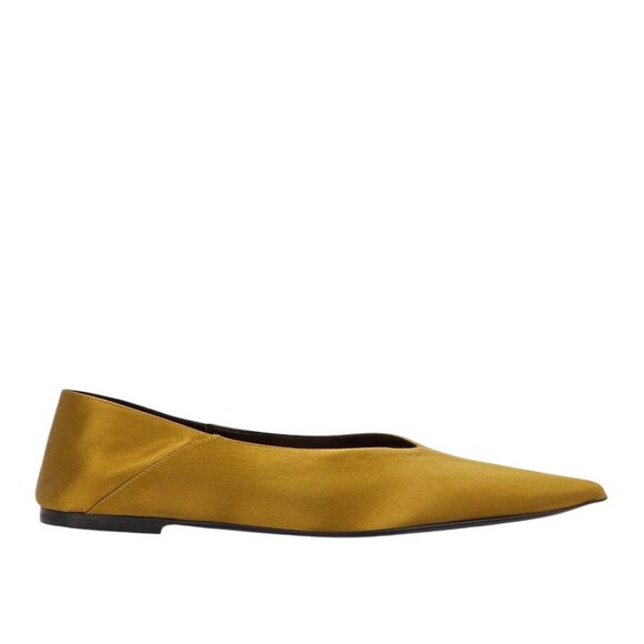 Saint Laurent Carolyn Slipper in Cuba Gold 40 With Box Womens Satin Flats - Picture 1 of 15